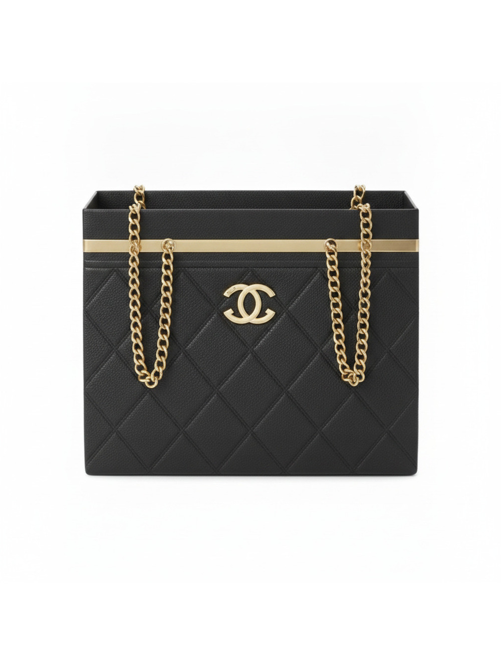 Black Quilted Box Mini Bag with Gold Hardware CC Emblem Flower Bouquet Holder - Picture 2 of 5
